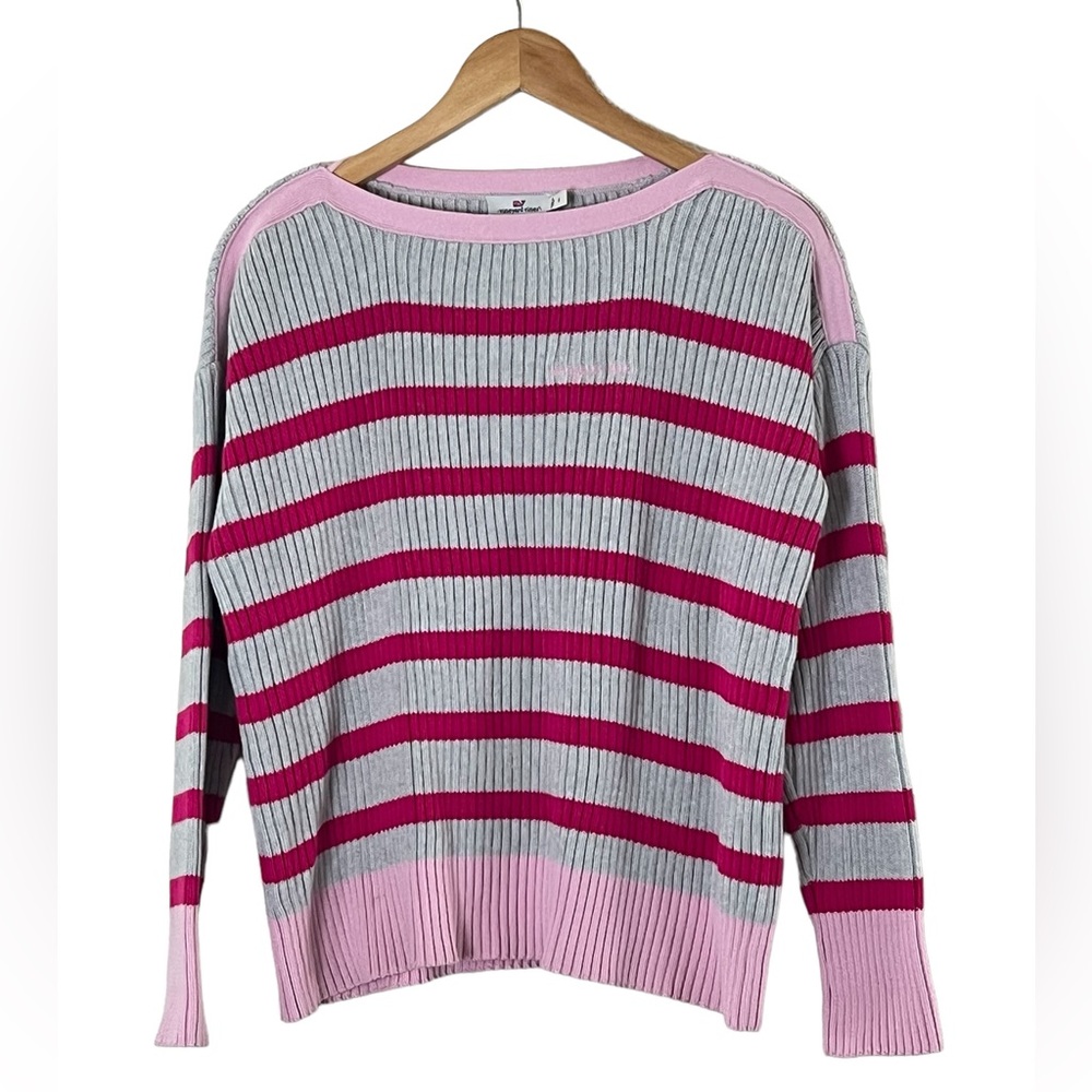 Vineyard Vines | Pink/gray cotton blend ribbed knit boatneck sweater siz…